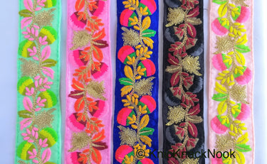 Royal Blue Art Silk Fabric Trim With Red, Pink, Green